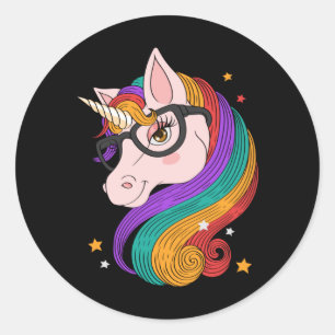 Sticker Rond Caricature jolie licorne