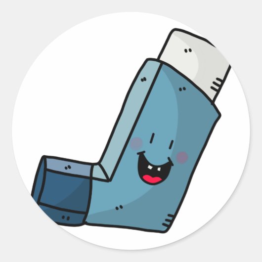 Sticker Rond Caricature joyeuse de Asthma Inhaler (Devant)