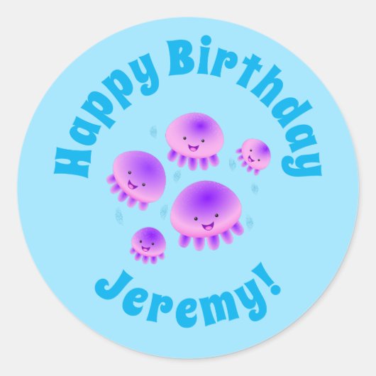 Sticker Rond Caricature kawaii de méduse violette rose mou (Devant)