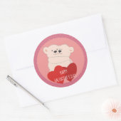 Sticker Rond Caricature mignonne Bears blanc Hug Pink Valentine (Enveloppe)