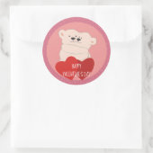Sticker Rond Caricature mignonne Bears blanc Hug Pink Valentine (Sac)