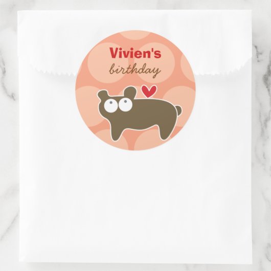 Sticker Rond Caricature mignonne Brown Ours Amusant Fun Fête d' (Sac)