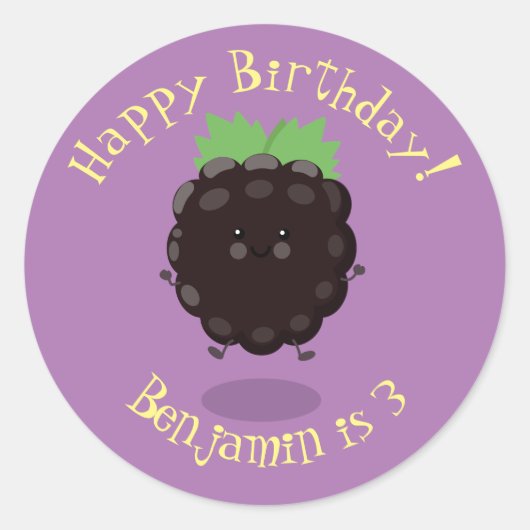 Sticker Rond Caricature mignonne de mûre mauve de mûre mûre mau (Devant)