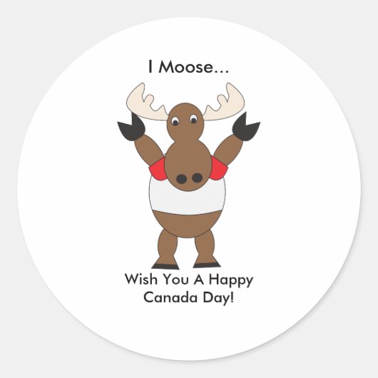 Sticker Rond Caricature mignonne Moose Canada Day Drôle (Devant)