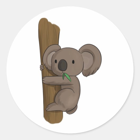 Sticker Rond Caricature mignonne Ours de Koala sur arbre manger (Devant)