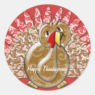 Sticker Rond Caricature mignonne Thanksgiving Turquie