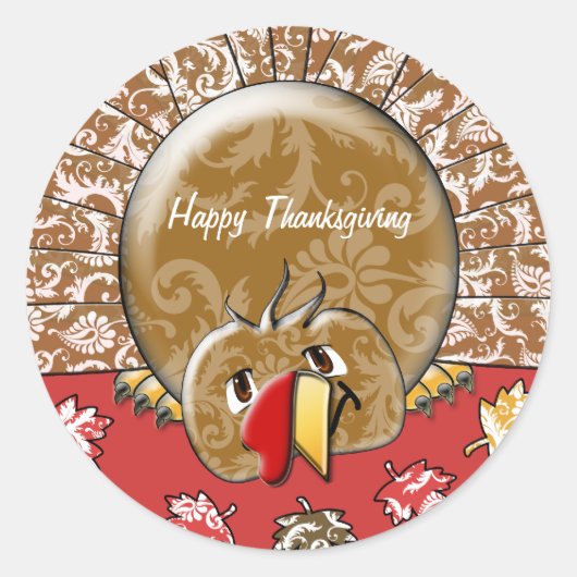 Sticker Rond Caricature mignonne Thanksgiving Turquie (Devant)