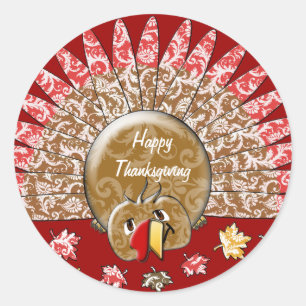 Sticker Rond Caricature mignonne Thanksgiving Turquie