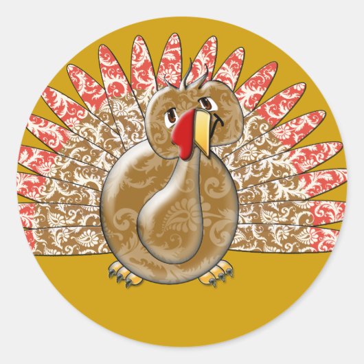 Sticker Rond Caricature mignonne Turquie Damask modèle (Devant)