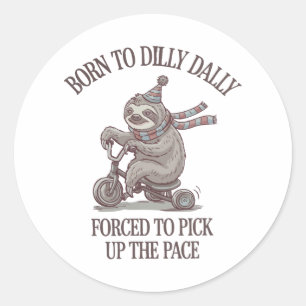Sticker Rond Caricature moto Lazy Sloth Retro