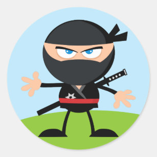 Sticker Rond Caricature Ninja Warrior