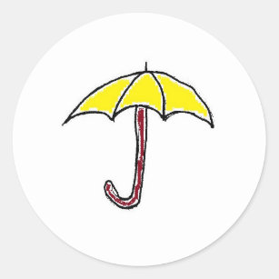 Sticker Rond Caricature parapluie Jaune ou Jour ensoleillé