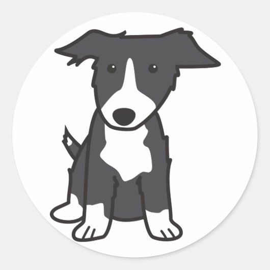 Sticker Rond Caricature pour chien Collie Bordure (Devant)