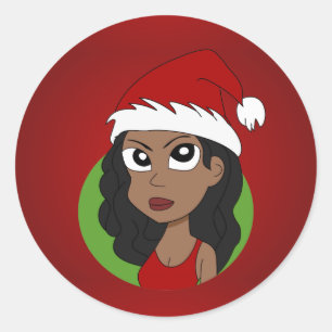 Sticker Rond Caricature pour fille de Noël