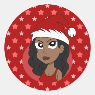 Sticker Rond Caricature pour fille de Noël