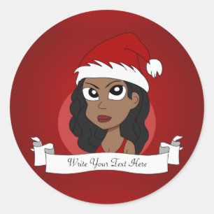 Sticker Rond Caricature pour fille de Noël