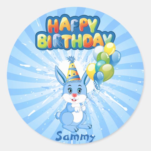 Sticker Rond Caricature pour l'anniversaire du lapin bleu (Devant)