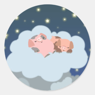 Sticker Rond Caricature Slumaging Piglets