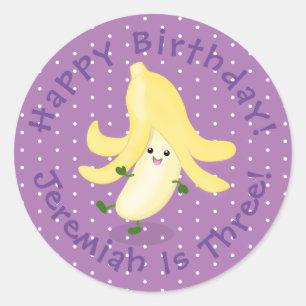 Sticker Rond Caricature sur la banane de Cute kawaii