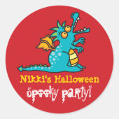 Sticker Rond Caricature Turquoise Green Magic Dragon Halloween  (Devant)