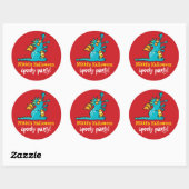 Sticker Rond Caricature Turquoise Green Magic Dragon Halloween  (Feuille)
