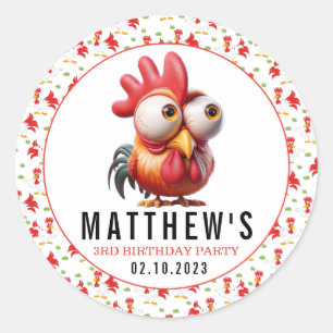 Sticker Rond Caricatures du coq mignonne 3ème anniversaire