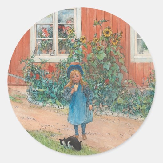 Sticker Rond Carl Larsson - Brita Avec Chat (Devant)