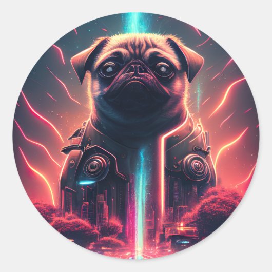 Sticker Rond Carlin adorable en costume robotique futuriste (Devant)