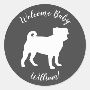 Sticker Rond Carlin Chien Baby shower Thème Chien Chiot Neutre