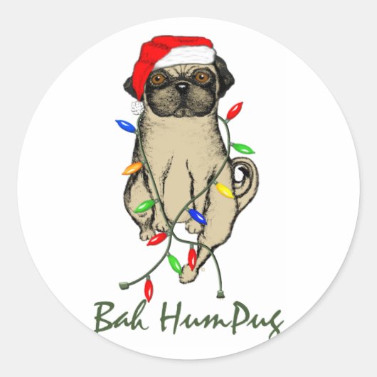 Sticker Rond Carlin Chien Bah Humpug Funny Noël (Devant)