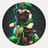 Sticker Rond Carlin Chien Conduite Vélo St. Patrick's Day (Devant)