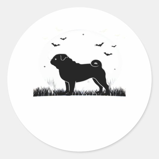 Sticker Rond Carlin Chien - Halloween Lune Silhouette Classique (Devant)