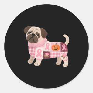 Sticker Rond Carlin Chien rose Ruban Carlin du cancer du sein M