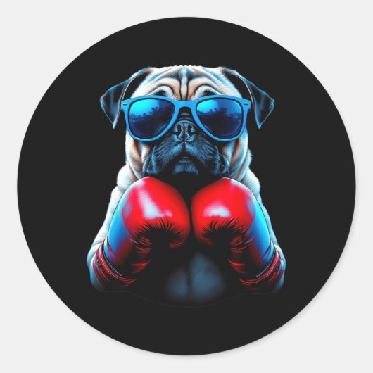 Sticker Rond Carlin de boxe Chien Cool de kickboxing (Devant)