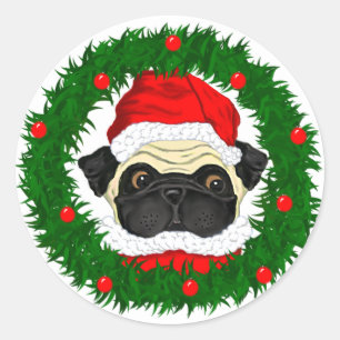Sticker Rond Carlin de Noël mignon Père Noël en couronne