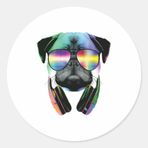 Sticker Rond Carlin Dj Avec Casque Et Lunettes De Soleil