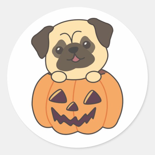 Sticker Rond Carlin En Chiens Doux Citrouilles Bonne Halloween (Devant)