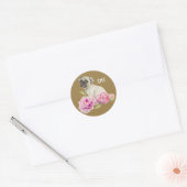 Sticker Rond Carlin et pivoines | Chien Art | Monogramme (Enveloppe)