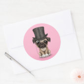 Sticker Rond Carlin mignon Chiot avec Monocle et chapeau supéri (Enveloppe)