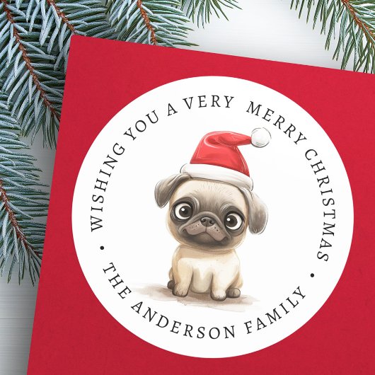 Sticker Rond Carlin mignon dans Santa hat illustration nom de f