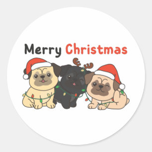 Sticker Rond Carlin Noël Animaux Chiens mignons Joyeux Noël Cl