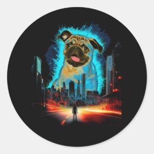 Sticker Rond Carlin Pugzilla Pour Amoureux de les chiens Au Cos