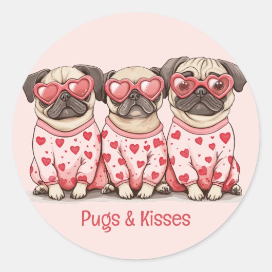 Sticker Rond Carlins Et Baisers Valentines Jour Carlin Chiens (Devant)