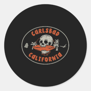 Sticker Rond Carlsbad California Ca Crâne Surf tatouage avant &