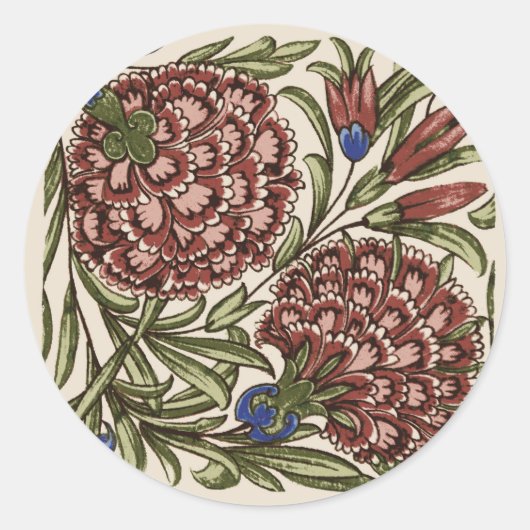 Sticker Rond Carnation Carrelage Fleur Antique Art Rustique (Devant)