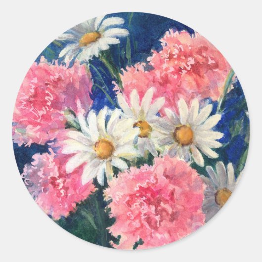 Sticker Rond CARNATIONS & DAISIES par SHARON SHARPE (Devant)