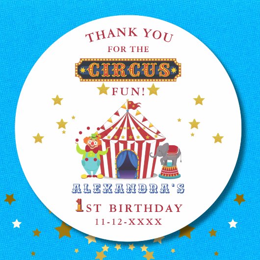 Sticker Rond Carnaval Cirque 1er anniversaire Merci