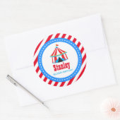 Sticker Rond Carnaval de cirque bleu rouge Baby shower d'annive (Enveloppe)