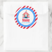 Sticker Rond Carnaval de cirque bleu rouge Baby shower d'annive (Sac)