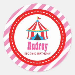 Sticker Rond Carnaval de cirque rose Baby shower d'anniversaire